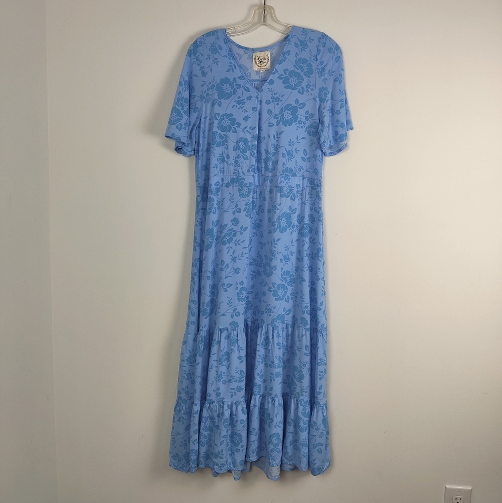 Sunday Mi Amor by Anthropology Floral Print Maxi Dress Size L Blue